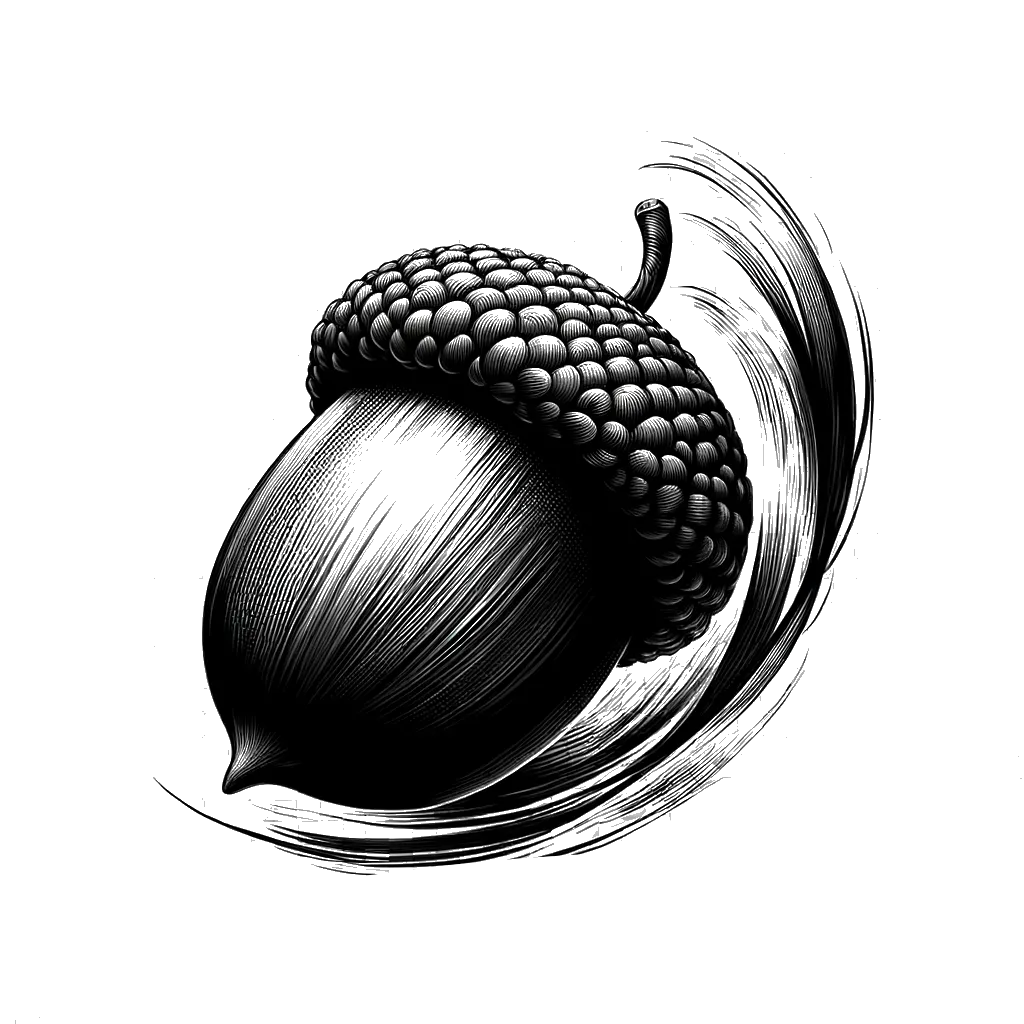 un dibujo de una bellota representando el tema de Semillas en blanco y negro.