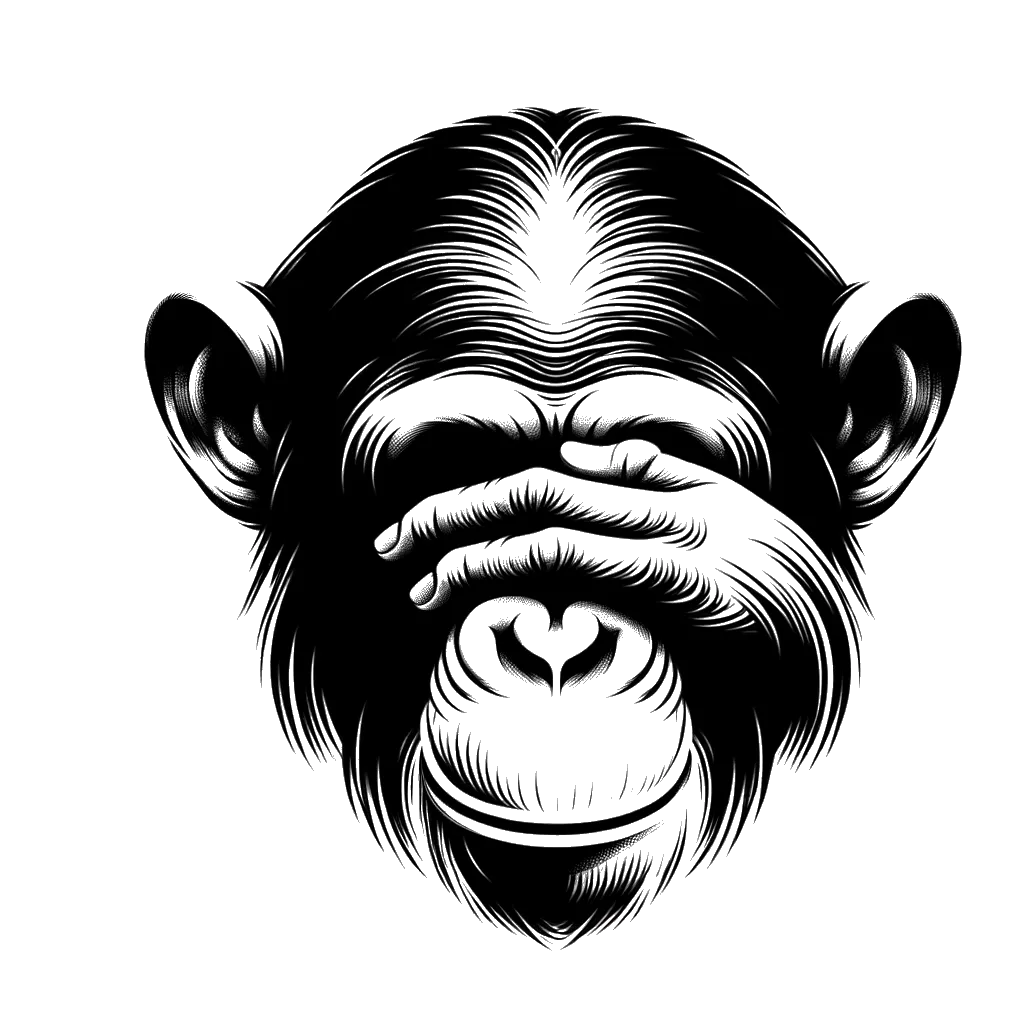 un dibujo de un chimpancé cubriéndose la cara representando el tema de Sentir Vergüenza en blanco y negro.
