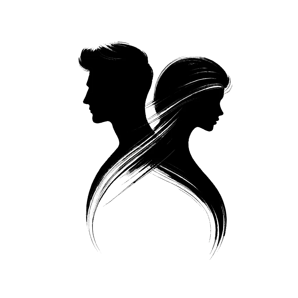 un dibujo de una pareja con las espaldas vueltas una a la otra representando el tema de Separación en blanco y negro.