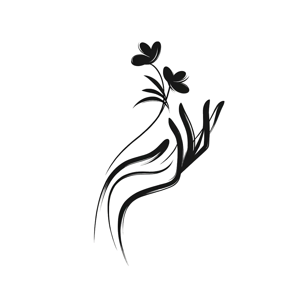 un dibujo de una mano sosteniendo un ramo de flores representando el tema de Ser Agradecido en blanco y negro.