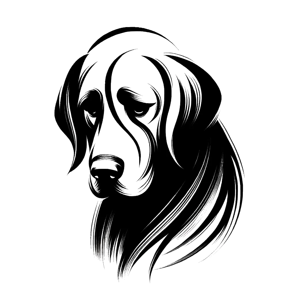 un dibujo de un perro con aspecto triste representando el tema de Ser Decepcionado en blanco y negro.