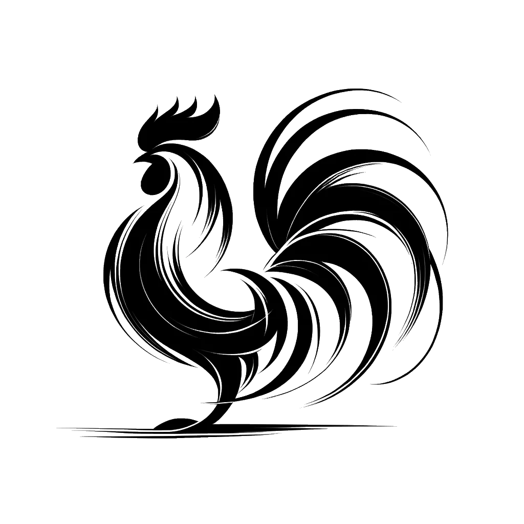 un dibujo de un gallo desconcertado en blanco y negro representando el tema de Ser Jactancioso en blanco y negro.