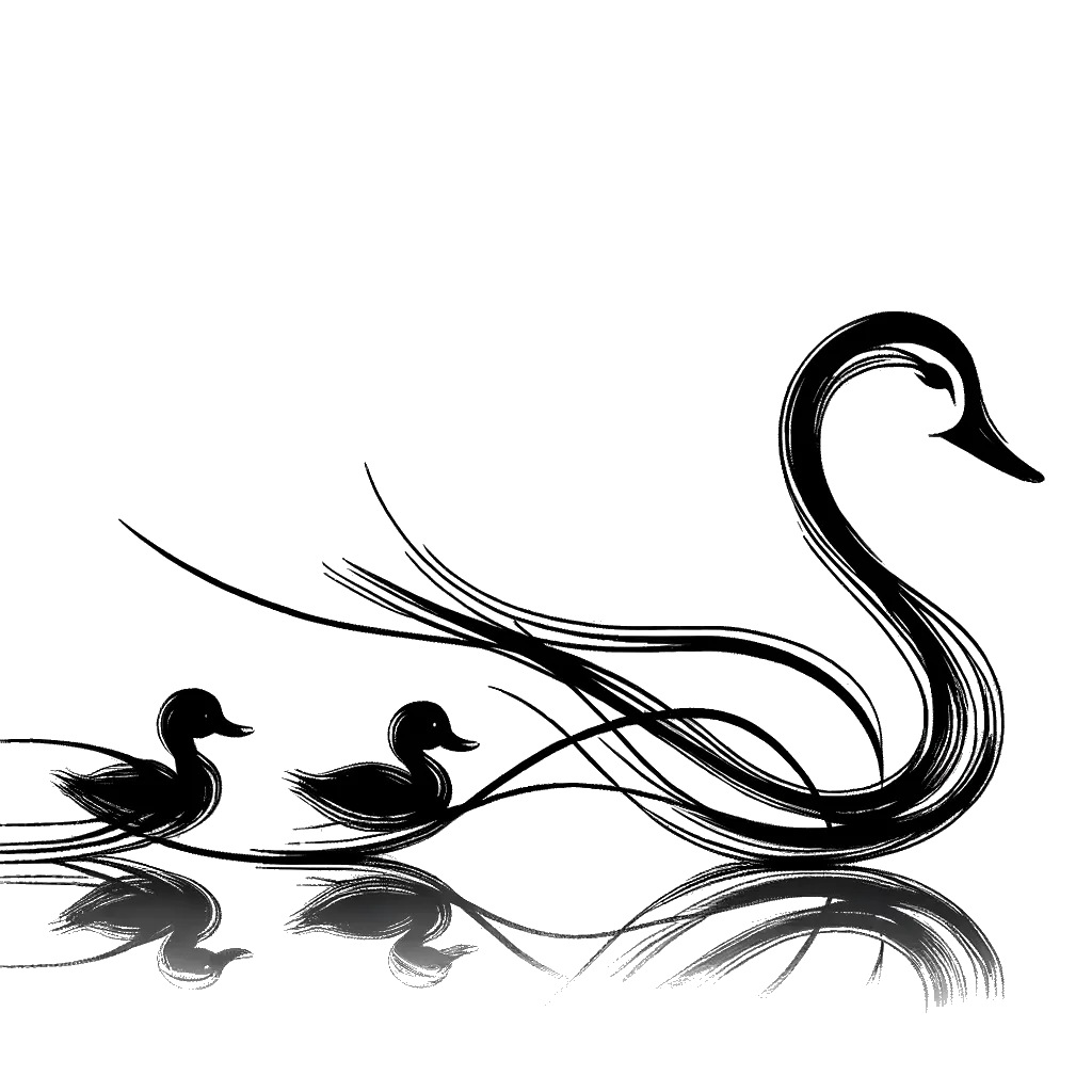 un dibujo de tres patitos siguiendo a su madre en un paseo representando el tema de Siguiendo en blanco y negro.