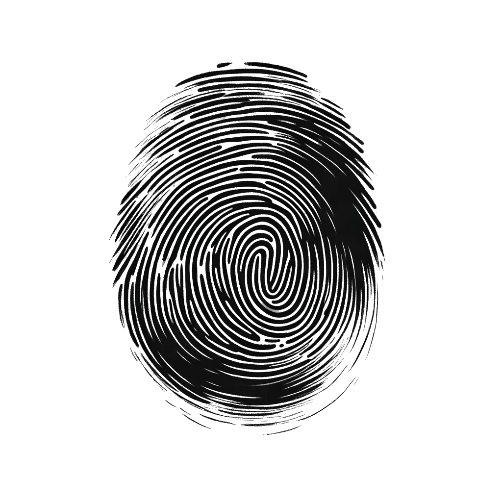un dibujo de una huella dactilar representando el tema de Singularidad en blanco y negro.
