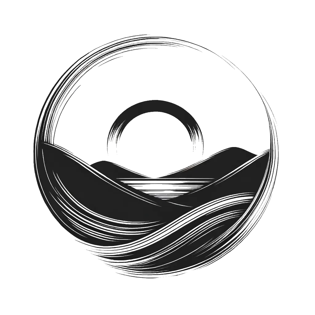 un dibujo de el sol apareciendo sobre las colinas representando el tema de Sol en blanco y negro.