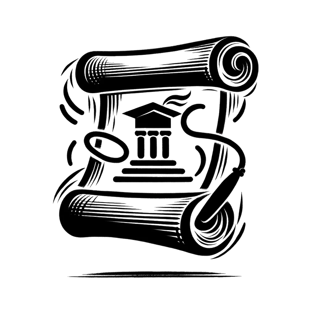 un dibujo de un pergamino representando el tema de Subvenciones en blanco y negro.