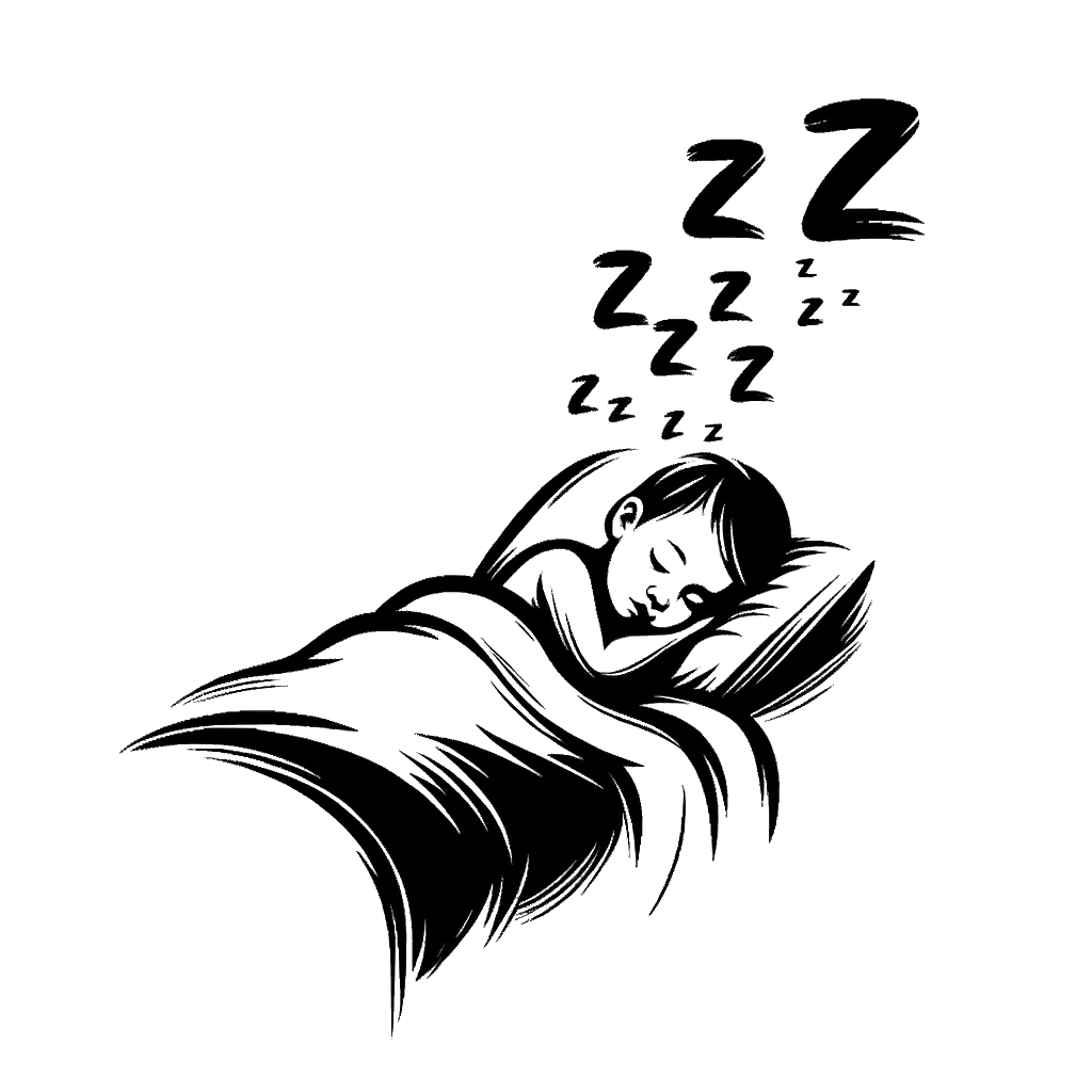 un dibujo de una persona en la cama con signos de zzz representando el tema de Sueños en blanco y negro.