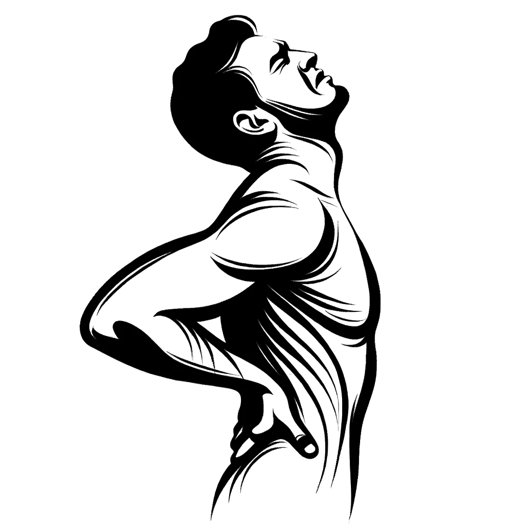 un dibujo de un hombre sosteniéndose la espalda con dolor representando el tema de Sufrimiento en blanco y negro.