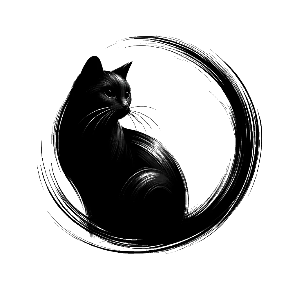 un dibujo de un gato a reacción representando el tema de Superstición en blanco y negro.