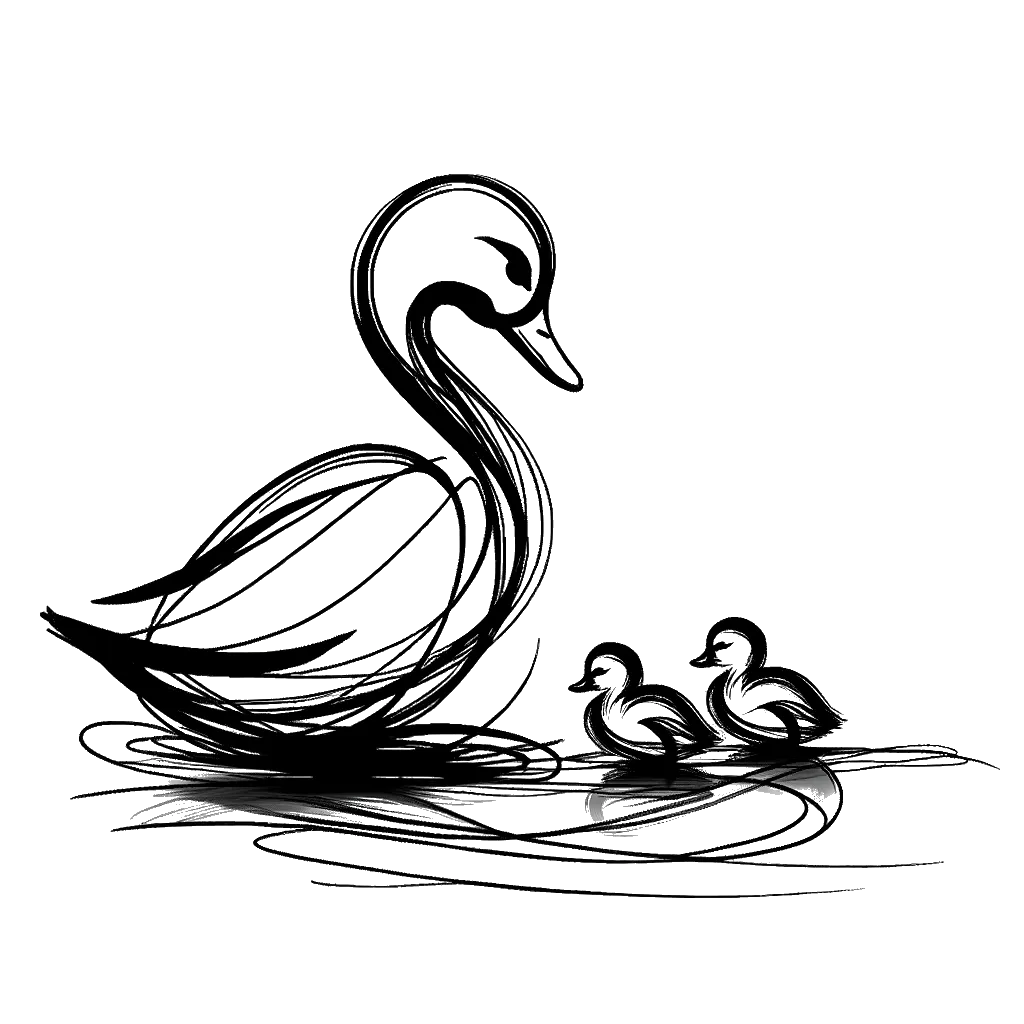 un dibujo de una madre pato contando a sus patitos simbolizando supervisora representando el tema de Supervisor en blanco y negro.
