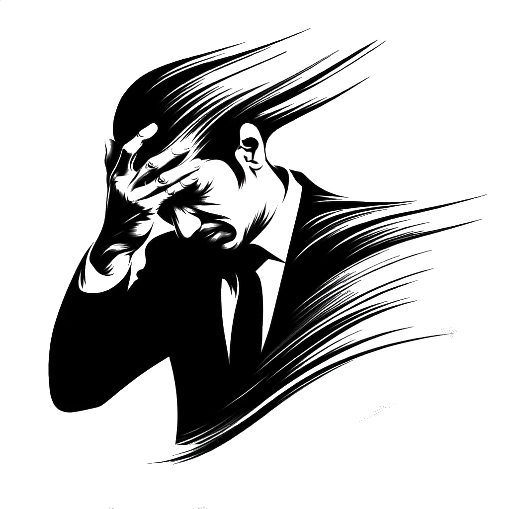 un dibujo de un hombre dándose una palmada en la frente representando el tema de Tener Remordimientos en blanco y negro.