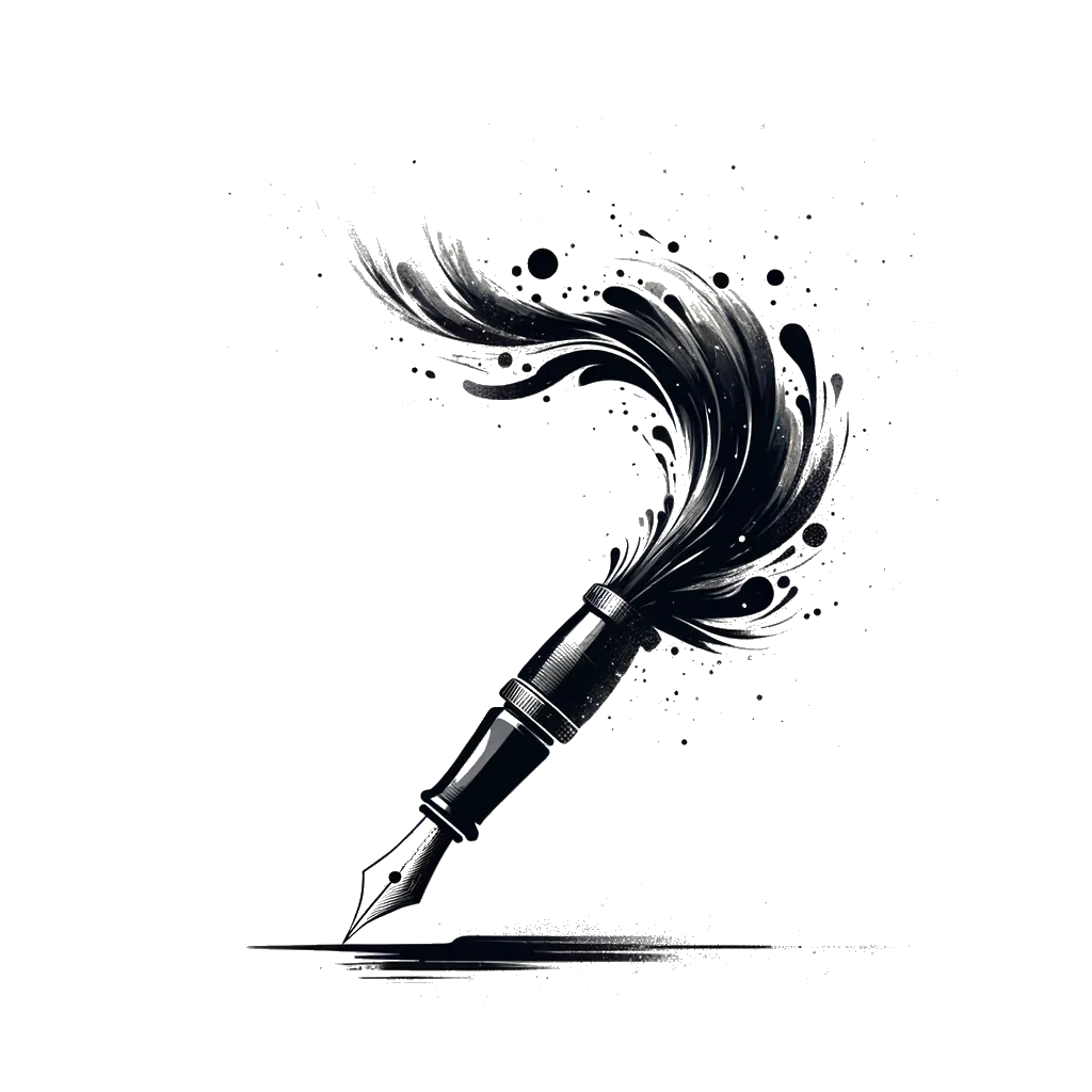 un dibujo de una pluma estilográfica escribiendo en papel representando el tema de Tomando Apuntes en blanco y negro.