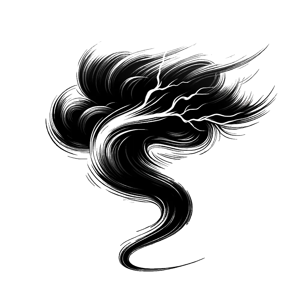 un dibujo de una tormenta con truenos representando el tema de Trueno en blanco y negro.