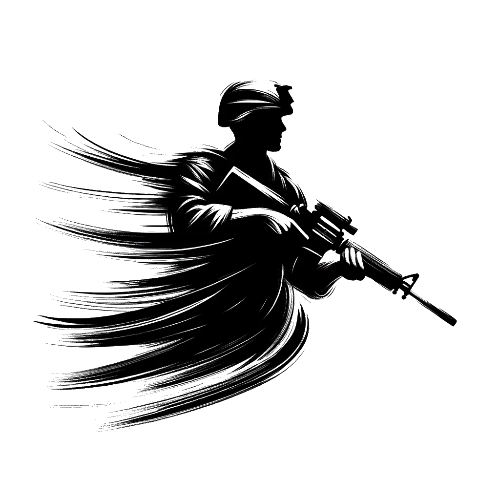 un dibujo de un soldado de la marina en azul y blanco representando el tema de Valentía en blanco y negro.