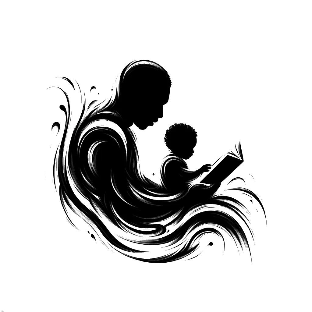 un dibujo de un padre leyendo a su hijo representando el tema de Valores en blanco y negro.
