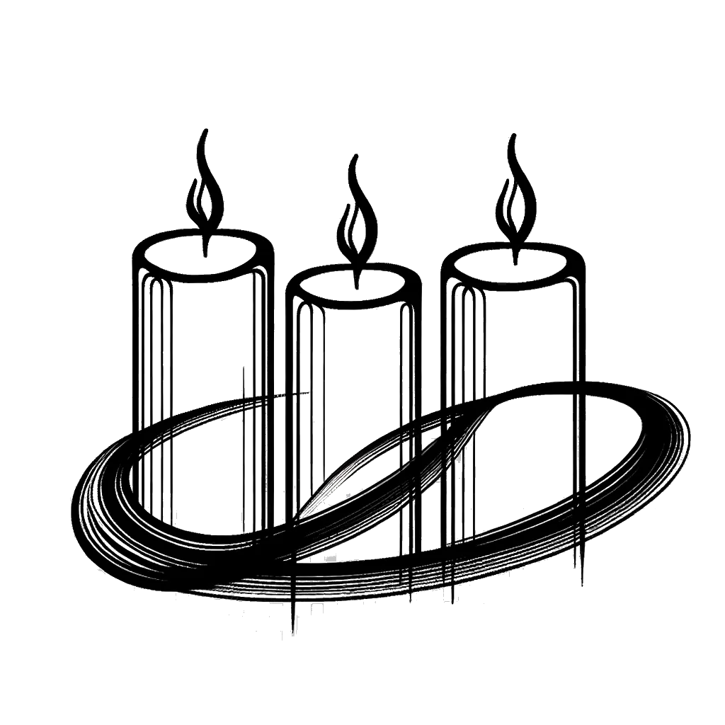 un dibujo de tres velas representando el tema de Velas en blanco y negro.