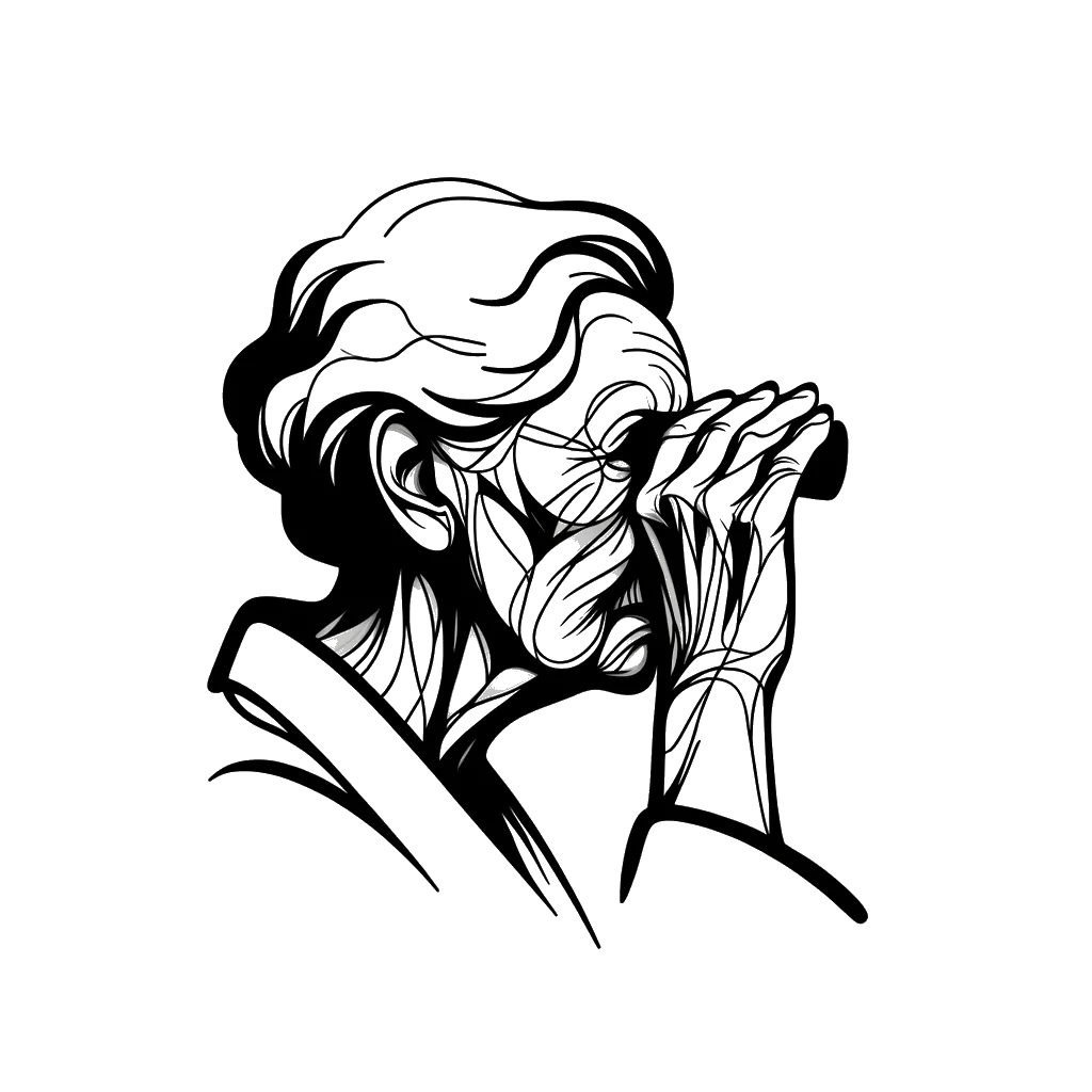 un dibujo de una mujer mayor mirando fijamente y entrecerrando los ojos representando el tema de Viendo en blanco y negro.