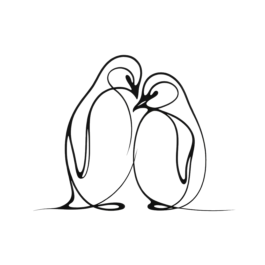 un dibujo de dos pingüinos juntos simbolizando unión en negro y blanco representando el tema de Vinculación en blanco y negro.