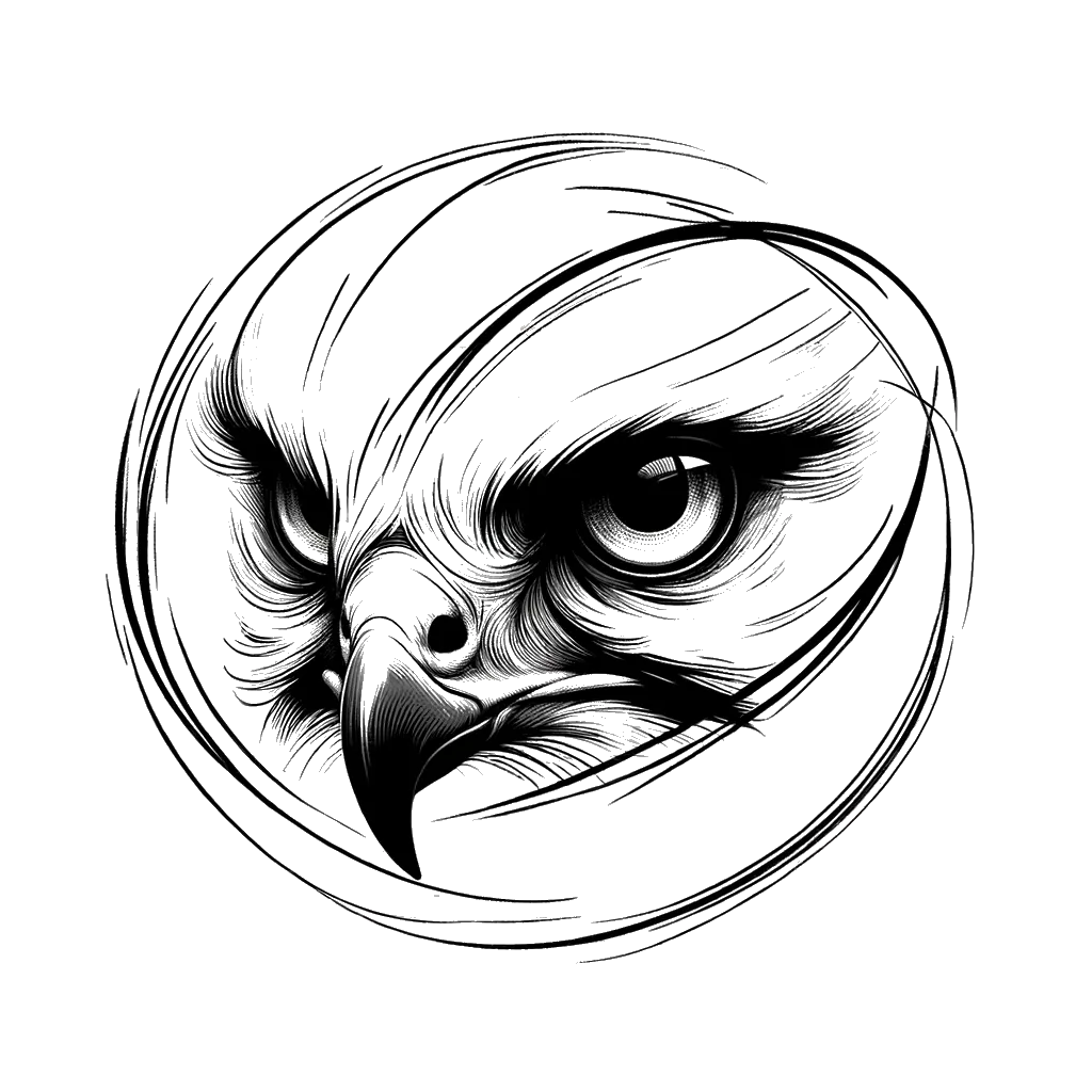 un dibujo de ojos de halcón representando el tema de Vista en blanco y negro.