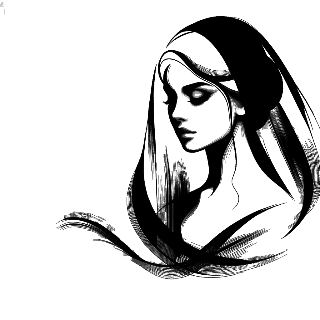 un dibujo de una mujer vestida de viuda representando el tema de Viuda en blanco y negro.
