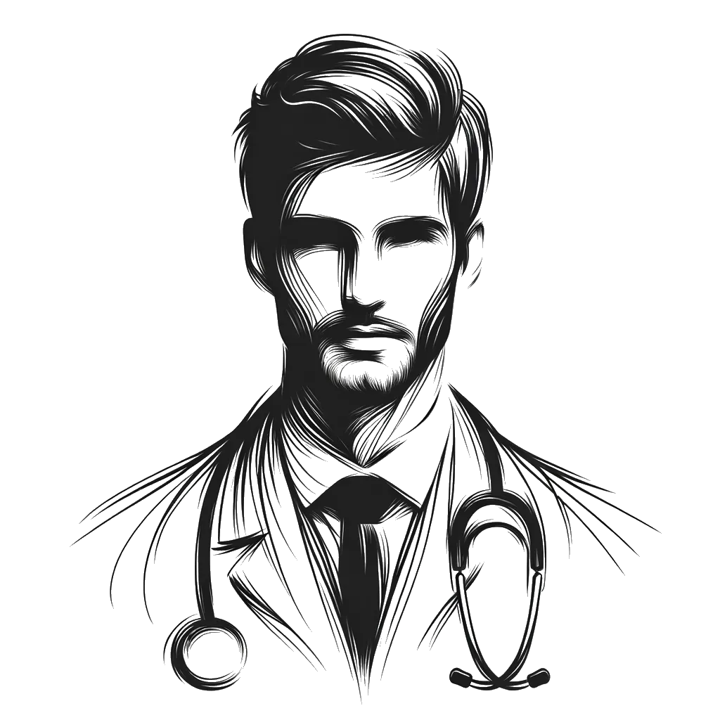 un dibujo de un médico masculino representando el tema de Vocación en blanco y negro.