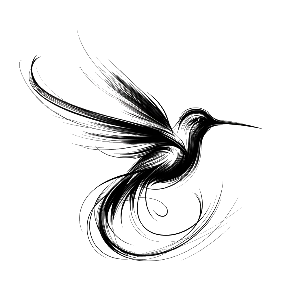 un dibujo de un colibrí volando representando el tema de Volando en blanco y negro.