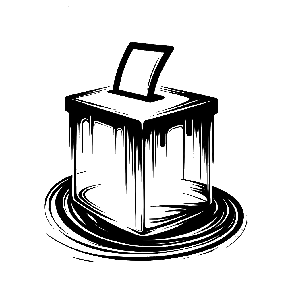 un dibujo de una urna electoral representando el tema de Votación en blanco y negro.