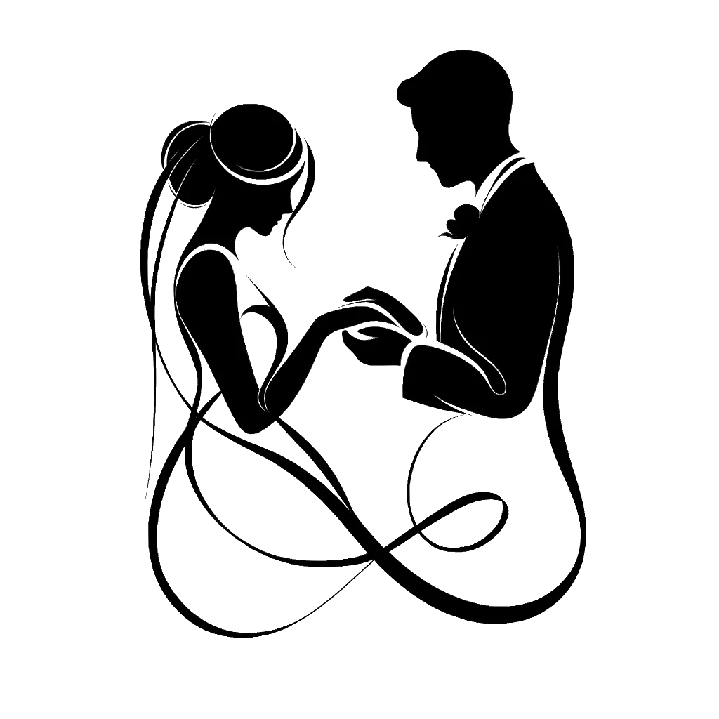 un dibujo de una novia y un novio que se casan representando el tema de Voto en blanco y negro.