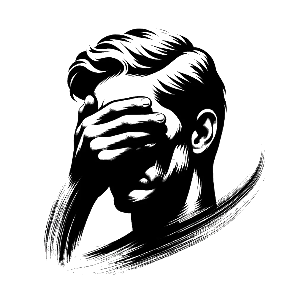 un dibujo de un hombre con una mano cubriéndose los ojos mirando con disgusto representando el tema de Vulgaridad en blanco y negro.